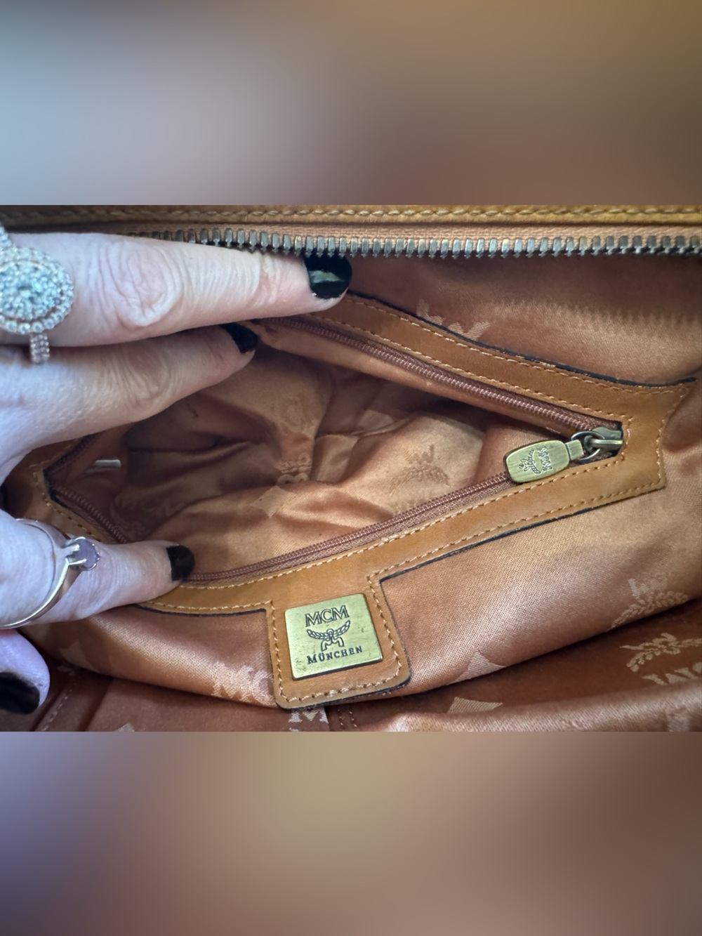 MCM Cognac Visetos Monogram dual-pocket satchel - Picture 9 of 17